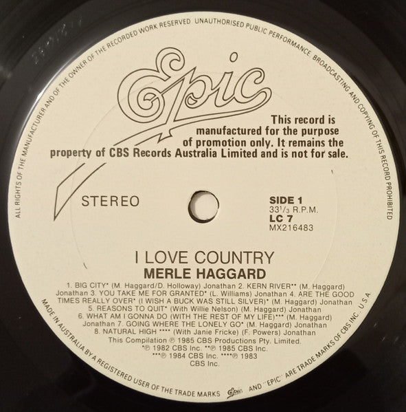 Merle Haggard – I ♥ Country LP vinyl record, image 3 of 4