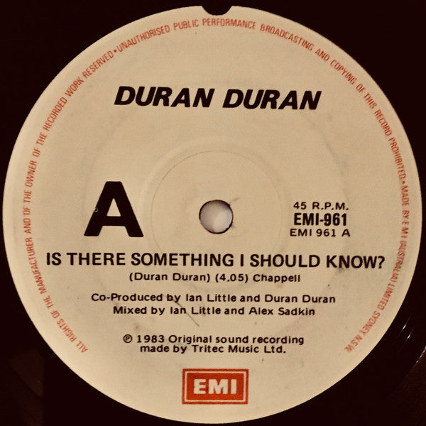 Duran Duran – Is There Something I Should Know? 7" vinyl record, image 1 of 2