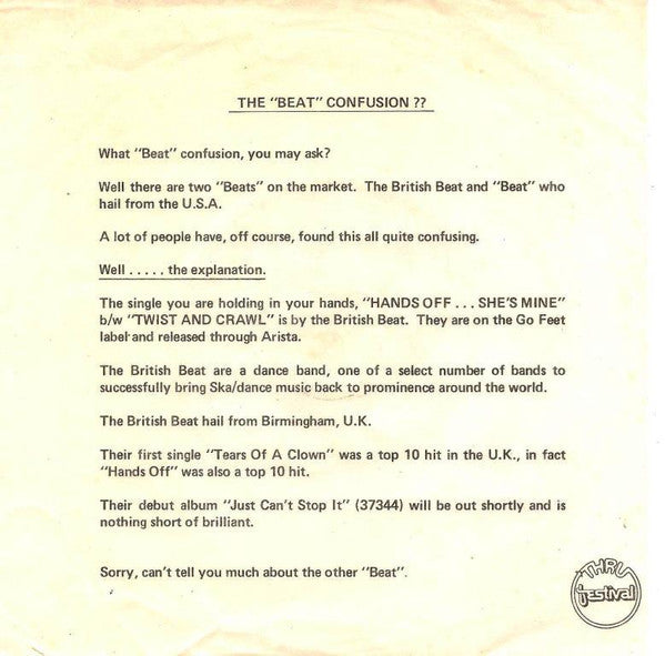 The Beat – Hands Off ... She's Mine 7" vinyl record, image 4 of 4