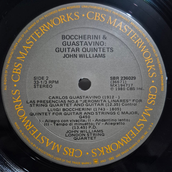 John Williams, Luigi Boccherini, Carlos Guastavino – Guitar Quintets LP vinyl record, image 4 of 4