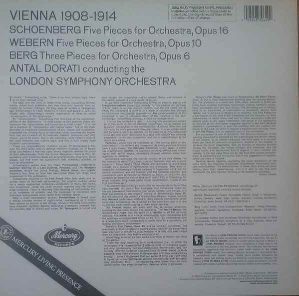 Arnold Schoenberg, Anton Webern, Alban Berg, Antal Dorati, London Symphony Orchestra – Vienna 1908-1914 LP vinyl record, image 2 of 3