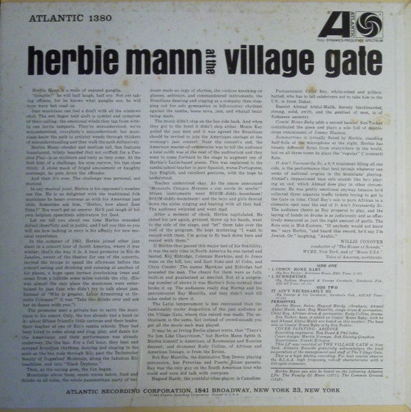 Herbie Mann – Herbie Mann At The Village Gate LP vinyl record, image 2 of 4
