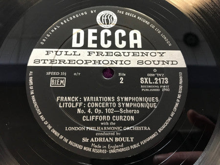 Edvard Grieg, Henry Litolff, César Franck, Clifford Curzon – Piano Concerto / Scherzo / Symphonic Variations LP vinyl record, image 4 of 5