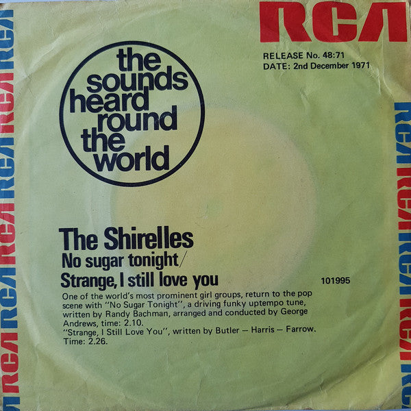 The Shirelles – No Sugar Tonight / Strange, I Still Love You 7" vinyl record, image 1 of 3