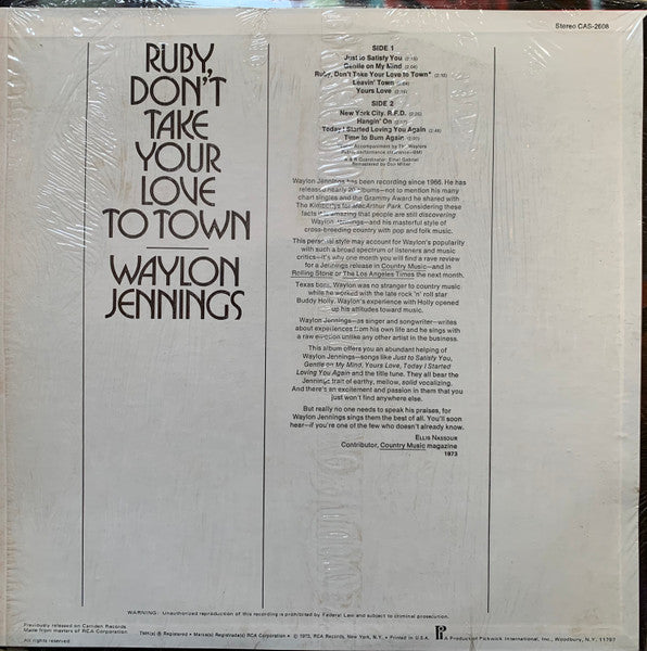 Waylon Jennings – Ruby, Don't Take Your Love To Town LP vinyl record, image 2 of 4