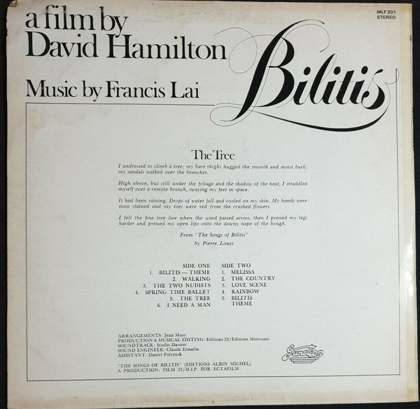 Francis Lai – Bilitis (Original Motion Picture Soundtrack) LP vinyl record, image 2 of 4
