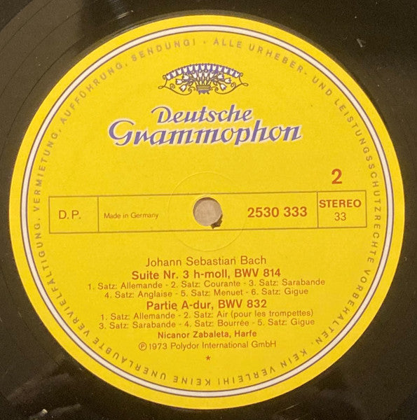 Johann Sebastian Bach, Nicanor Zabaleta – Partita BWV 1004 ∙ Suite BWV 814 ∙ Partie BWV 832 LP vinyl record, image 4 of 4