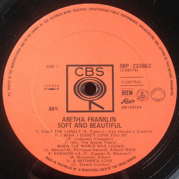 Aretha Franklin – Soft And Beautiful LP vinyl record, image 3 of 4