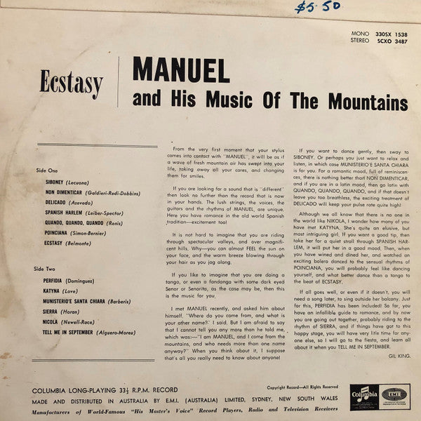 Manuel And His Music Of The Mountains – Ecstasy LP vinyl record, image 2 of 4
