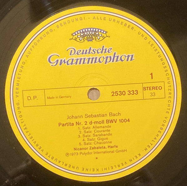 Johann Sebastian Bach, Nicanor Zabaleta – Partita BWV 1004 ∙ Suite BWV 814 ∙ Partie BWV 832 LP vinyl record, image 3 of 4