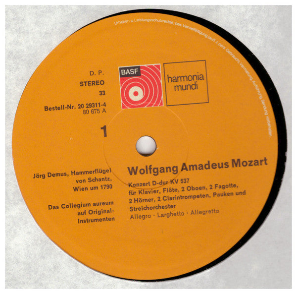 Wolfgang Amadeus Mozart, Jörg Demus, Collegium Aureum – Krönungskonzert · Lützowkonzert LP vinyl record, image 3 of 5
