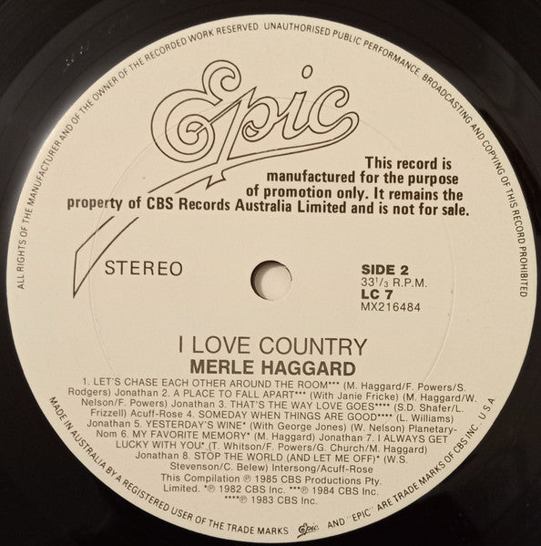 Merle Haggard – I ♥ Country LP vinyl record, image 4 of 4