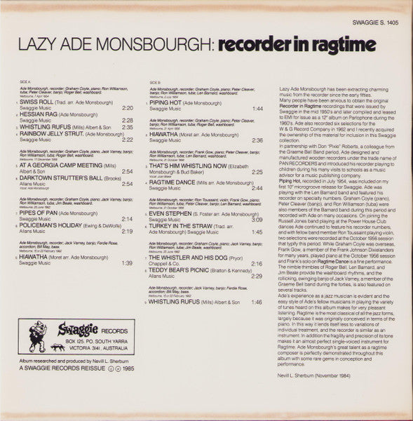 Ade Monsbourgh – Recorder In Ragtime LP vinyl record, image 2 of 2