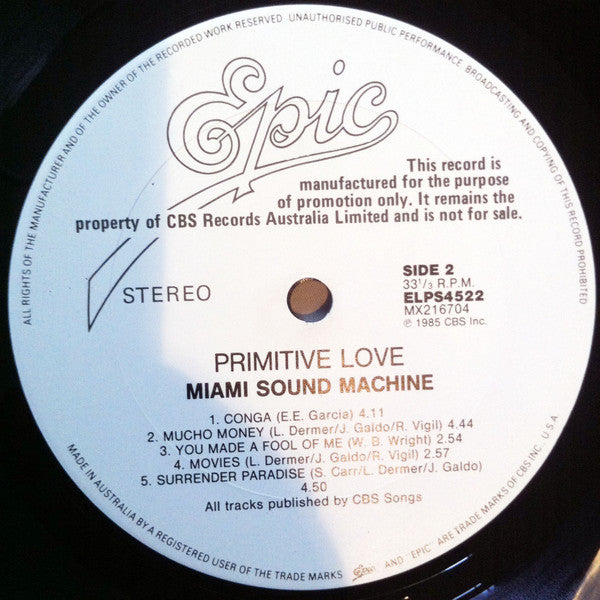 Miami Sound Machine – Primitive Love LP vinyl record, image 4 of 4