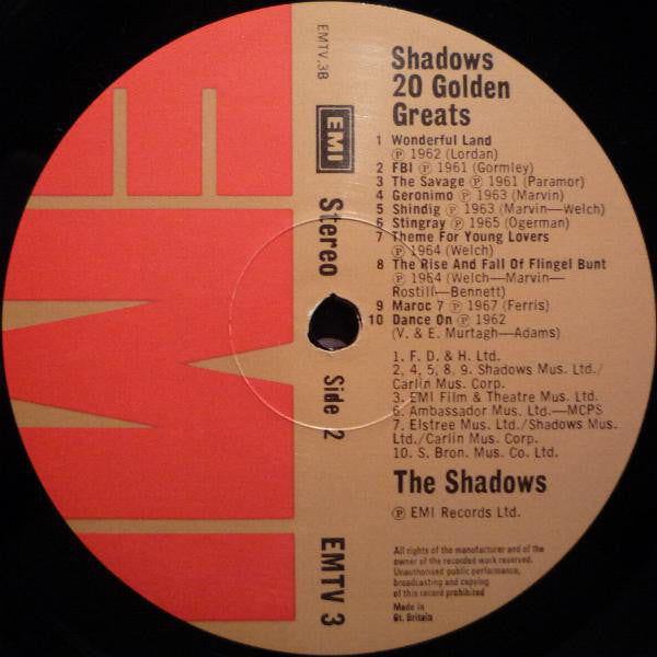 The Shadows – 20 Golden Greats LP vinyl record, image 4 of 6