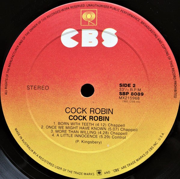 Cock Robin – Cock Robin LP vinyl record, image 10 of 10