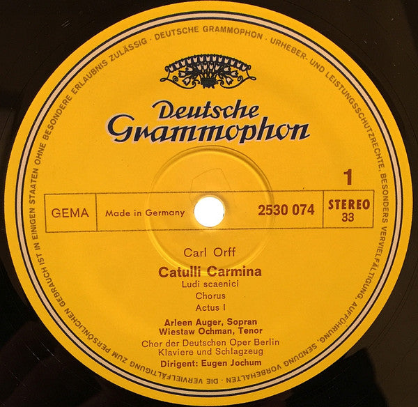 Carl Orff, Arleen Auger, Wiesław Ochman, Chor Der Deutschen Oper Berlin, Eugen Jochum – Catulli Carmina LP vinyl record, image 3 of 4