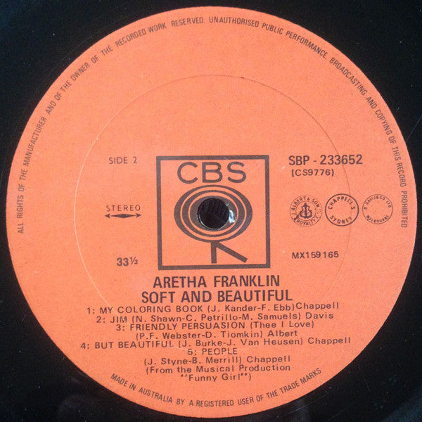 Aretha Franklin – Soft And Beautiful LP vinyl record, image 4 of 4