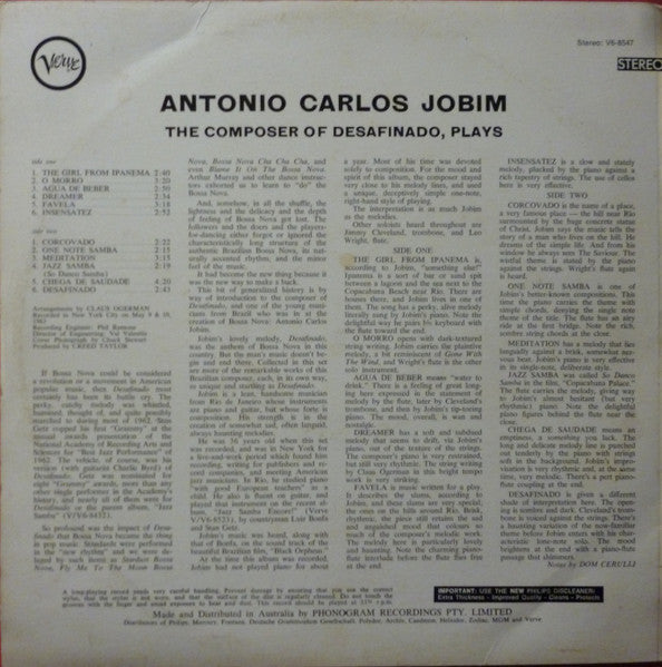 Antonio Carlos Jobim – The Composer Of Desafinado, Plays LP vinyl record, image 2 of 4
