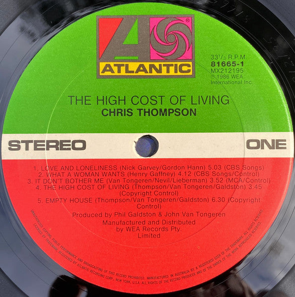 Chris Thompson – High Cost Of Living LP vinyl record, image 3 of 4