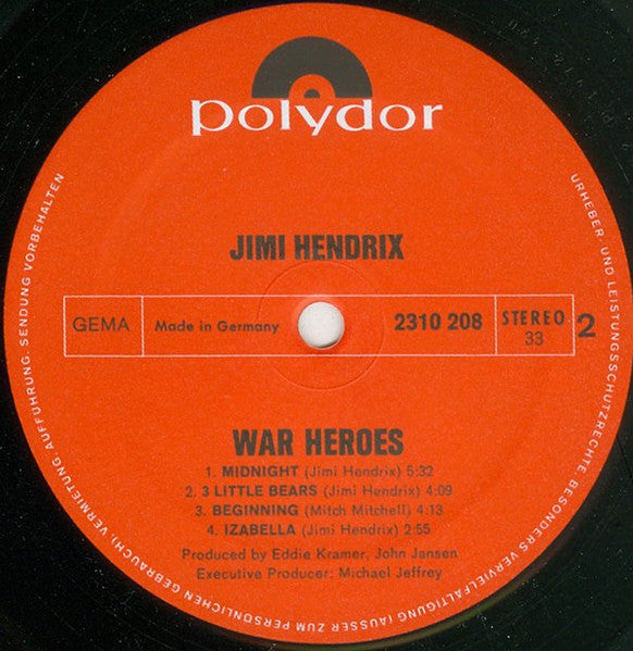 Jimi Hendrix – War Heroes LP vinyl record, image 3 of 3