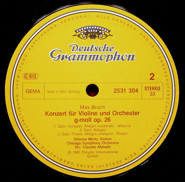 Felix Mendelssohn-Bartholdy, Max Bruch, Shlomo Mintz, Chicago Symphony Orchestra, Claudio Abbado – Violinkonzerte = Violin Concertos LP vinyl record, image 4 of 4