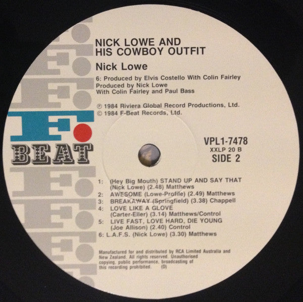 Nick Lowe And His Cowboy Outfit – Nick Lowe And His Cowboy Outfit LP vinyl record, image 3 of 4