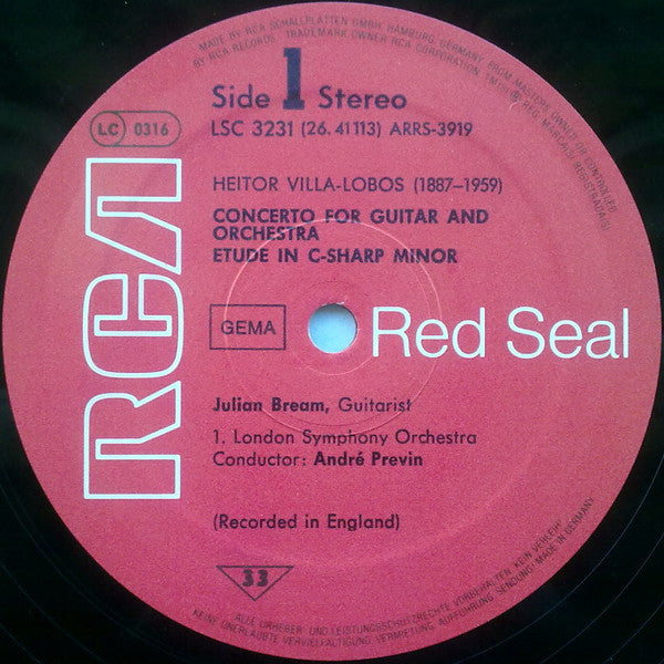 Julian Bream, Heitor Villa-Lobos, London Symphony Orchestra, André Previn – Julian Bream Plays Villa-Lobos LP vinyl record, image 3 of 4