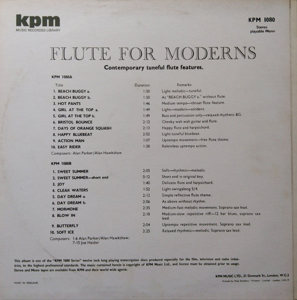 Alan Parker, Alan Hawkshaw, Joe Haider – Flute For Moderns LP vinyl record, image 2 of 4