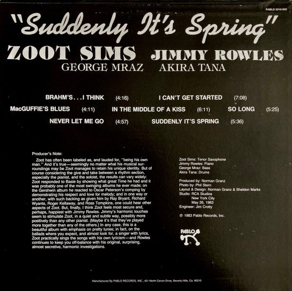 Zoot Sims – Suddenly It's Spring LP vinyl record, image 2 of 4