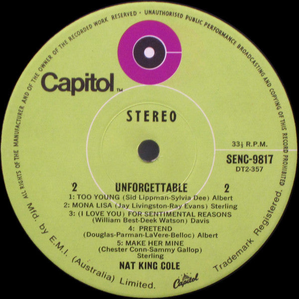 Nat King Cole – Unforgettable LP vinyl record, image 4 of 4