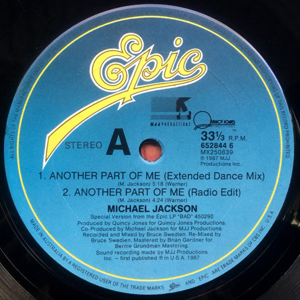Michael Jackson – Another Part Of Me (Extended Dance Mix) 12" vinyl record, image 2 of 3