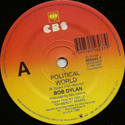 Bob Dylan – Political World 7" vinyl record, image 1 of 3