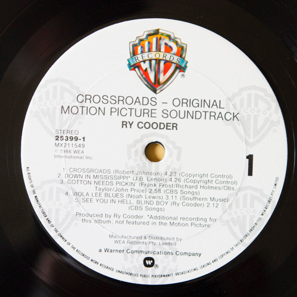 Ry Cooder – Crossroads - Original Motion Picture Soundtrack LP vinyl record, image 5 of 5