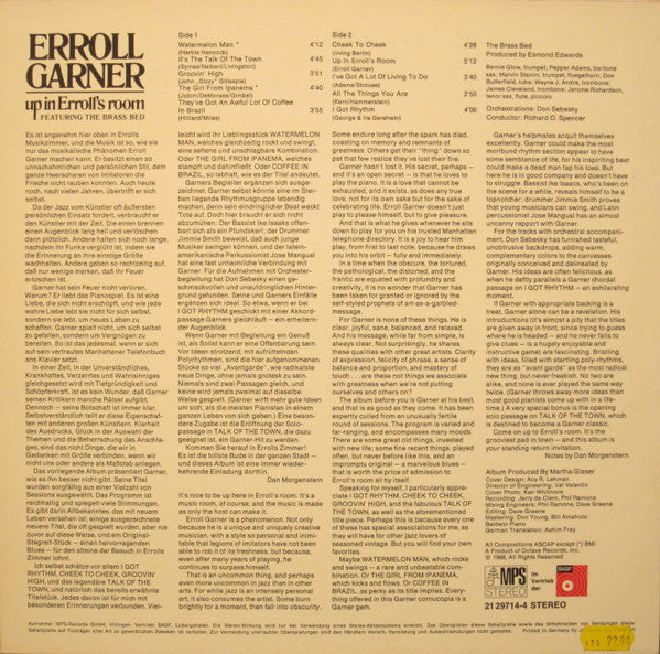 Erroll Garner – Up In Erroll's Room LP vinyl record, image 2 of 5