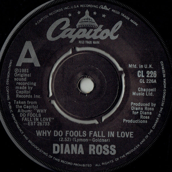 Diana Ross – Why Do Fools Fall In Love 7" vinyl record, image 3 of 4