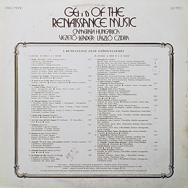 Camerata Hungarica, László Czidra – Gems Of The Renaissance Music LP vinyl record, image 2 of 4