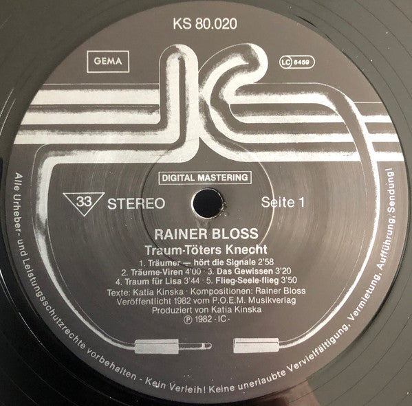Rainer Bloss – Traum-Töters Knecht LP vinyl record, image 3 of 4