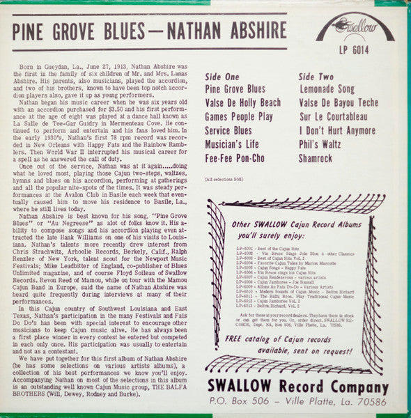 Nathan Abshire – Pine Grove Blues LP vinyl record, image 2 of 2