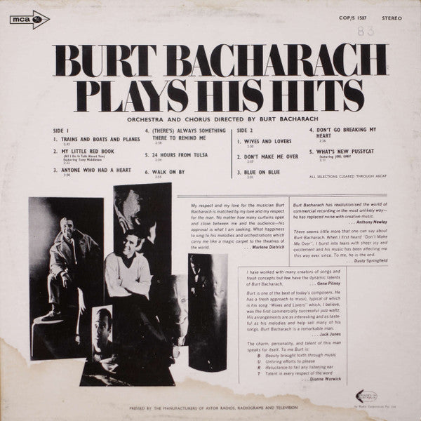 Burt Bacharach – Plays His Hits LP vinyl record, image 6 of 6