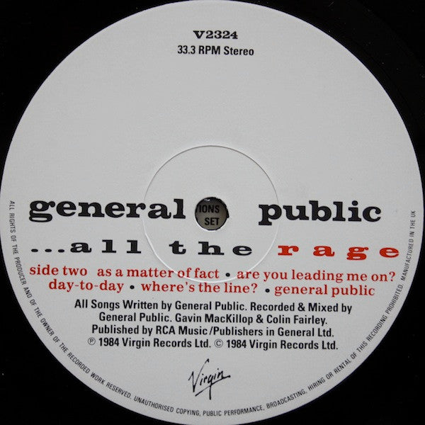 General Public – ...All The Rage LP vinyl record, image 4 of 6