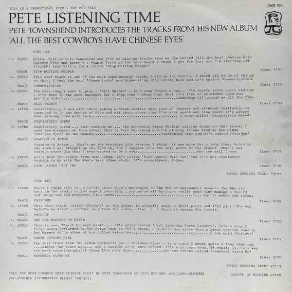 Pete Townshend – Pete Listening Time LP vinyl record, image 2 of 4