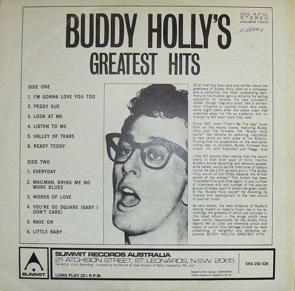 Buddy Holly – Buddy Holly's Greatest Hits LP vinyl record, image 2 of 4
