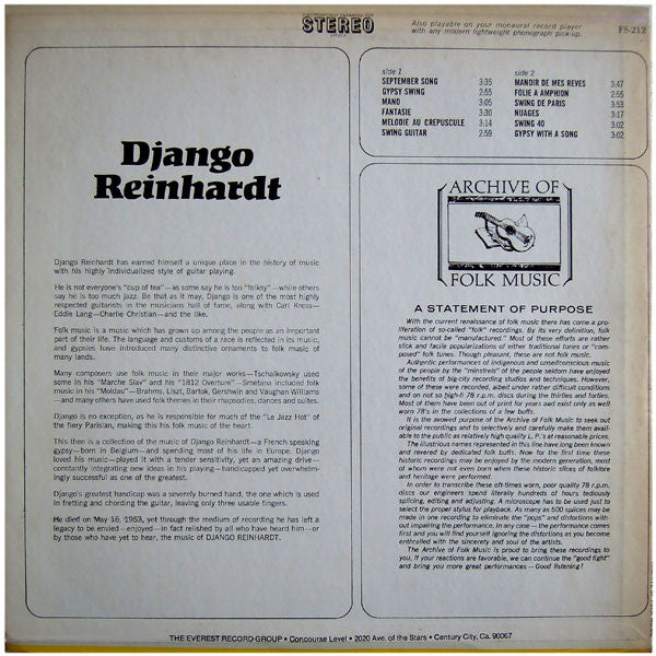 Django Reinhardt – Django Reinhardt LP vinyl record, image 2 of 4