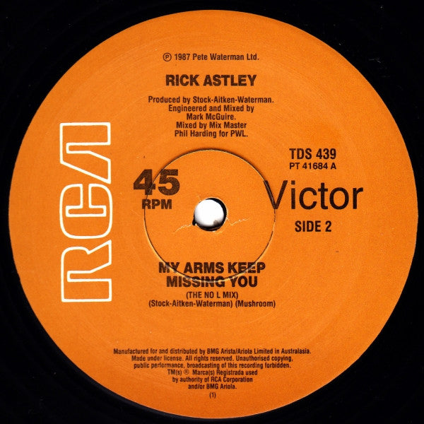 Rick Astley – When I Fall In Love / My Arms Keep Missing You 12" vinyl record, image 4 of 4