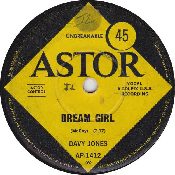 Davy Jones – Dream Girl 7" vinyl record, image 1 of 2