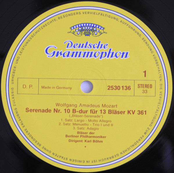 Wolfgang Amadeus Mozart, Blasorchester der Berliner Philharmoniker, Karl Böhm – Serenade Für 13 Bläser KV 361 LP vinyl record, image 3 of 3