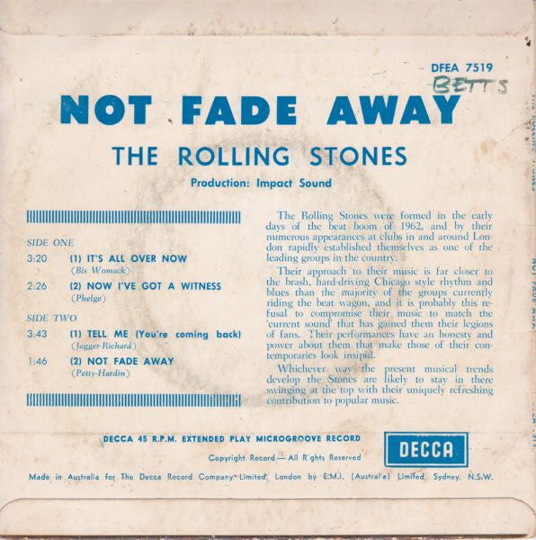 The Rolling Stones – Not Fade Away 7" vinyl record, image 2 of 4