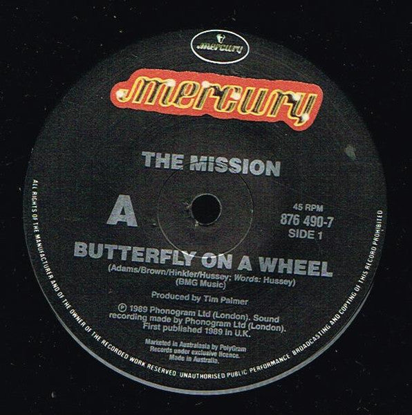 The Mission – Butterfly On A Wheel 7" vinyl record, image 3 of 3