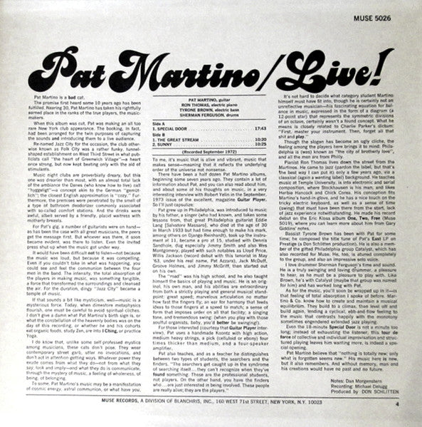 Pat Martino – Live! LP vinyl record, image 2 of 4